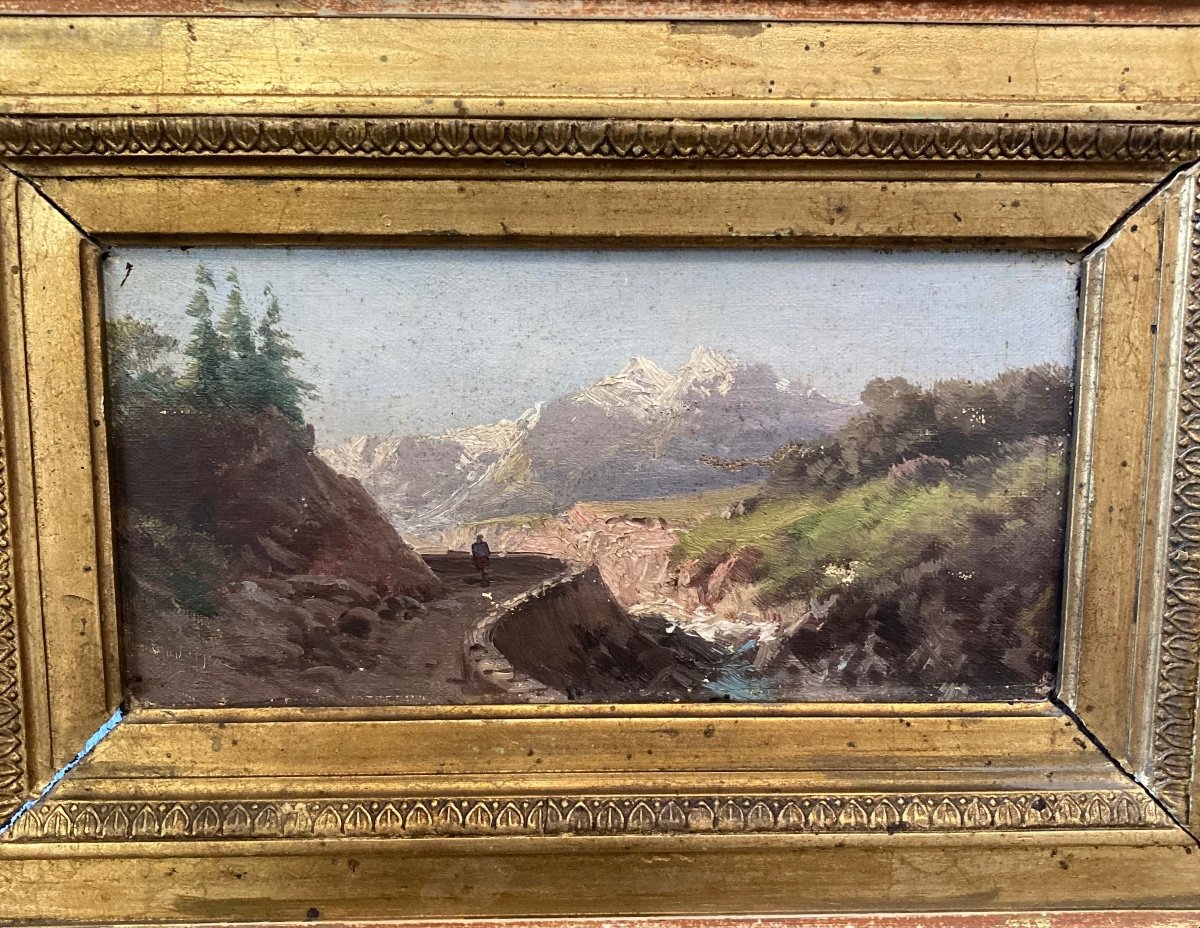 Tableau huile sur toile paysage de montagne enneigé .-photo-2